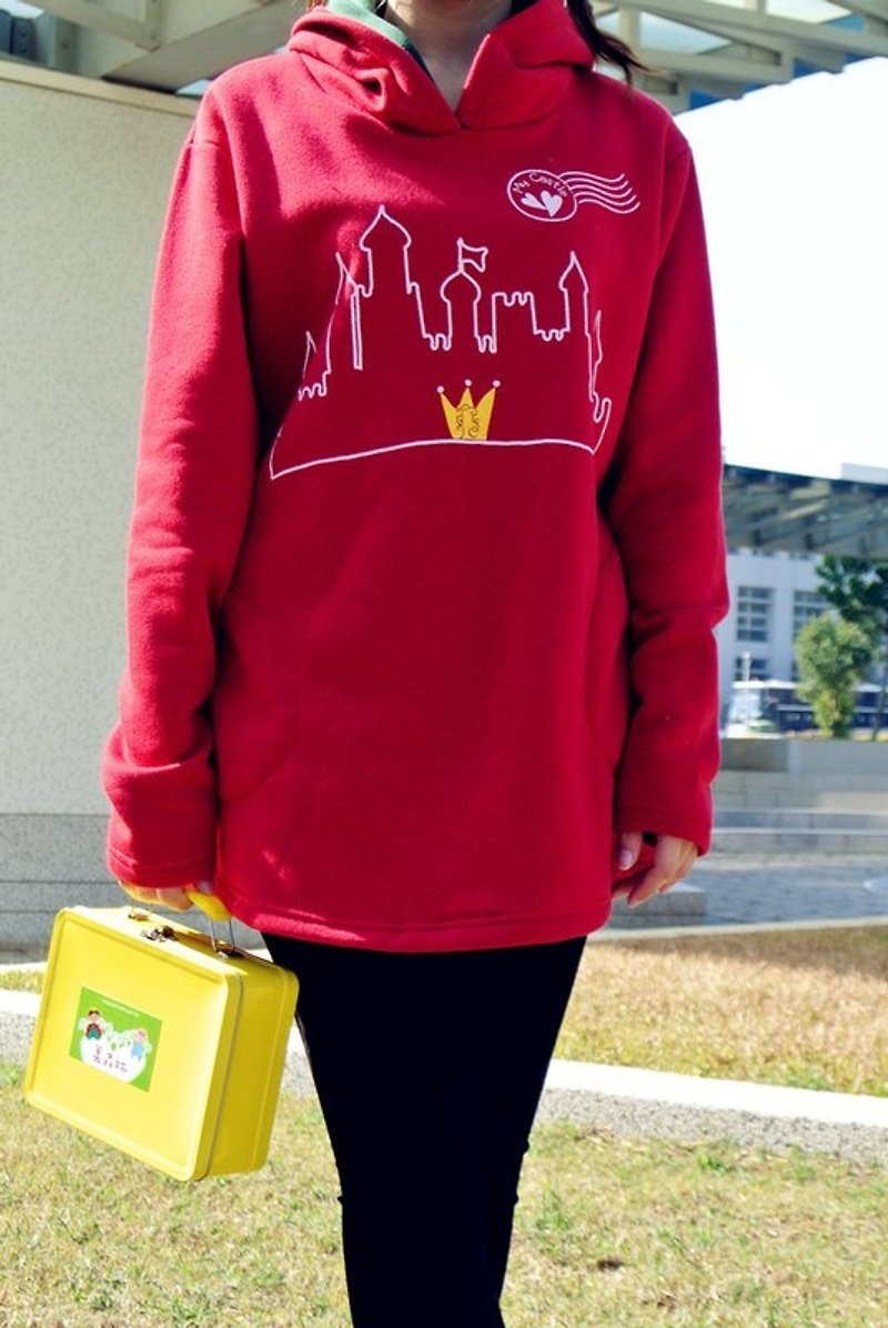 My castle- Christmas Long Hoodie-Red - One Piece Dresses - Cotton & Hemp Red