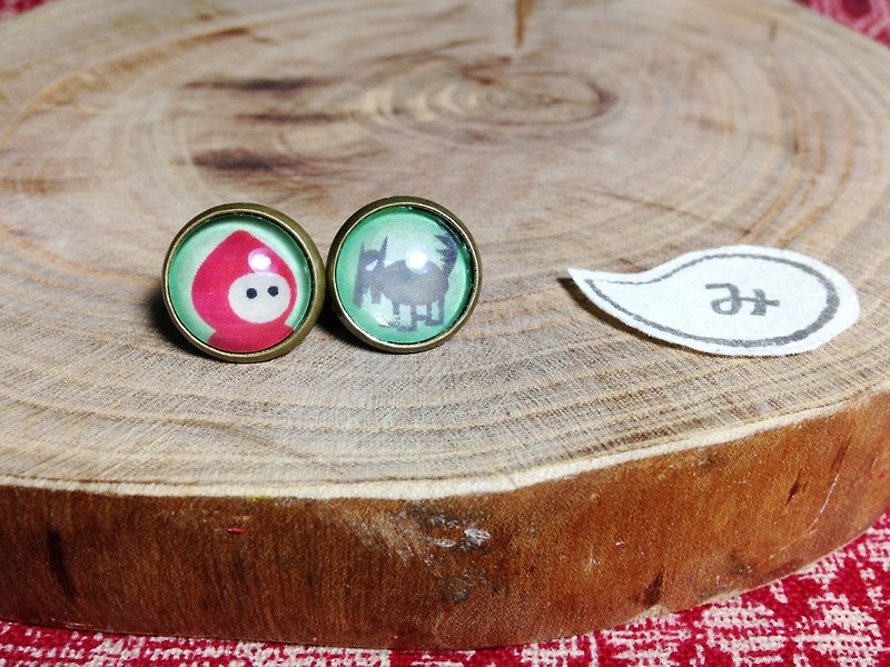 [Earrings] The Secret of Little Red Riding Hood*Can be changed to clip style - Earrings & Clip-ons - Other Metals Green