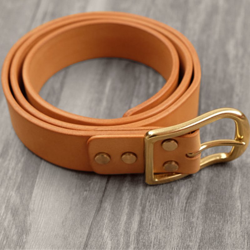 Handmade vegetable tanned leather belt - เข็มขัด - หนังแท้ สีทอง