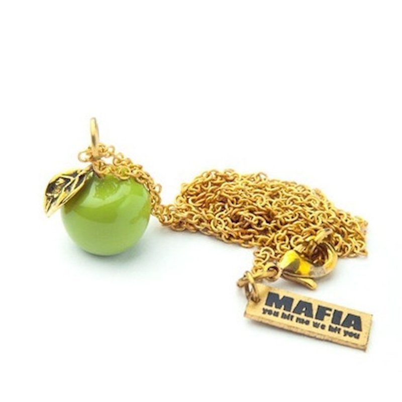 Green apple pendant in brass and enamel color ,Rocker jewelry ,Skull jewelry,Biker jewelry - Necklaces - Other Metals 