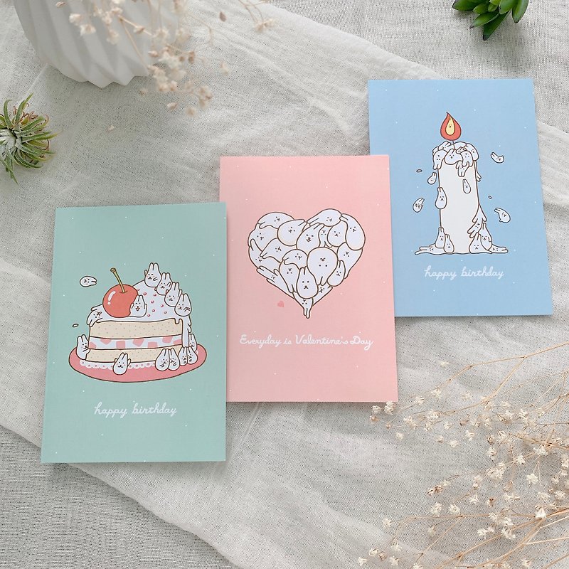Mori Shu Birthday Card Set- Mochi Rabbit Classical Sweet Dessert - Cards & Postcards - Paper Multicolor
