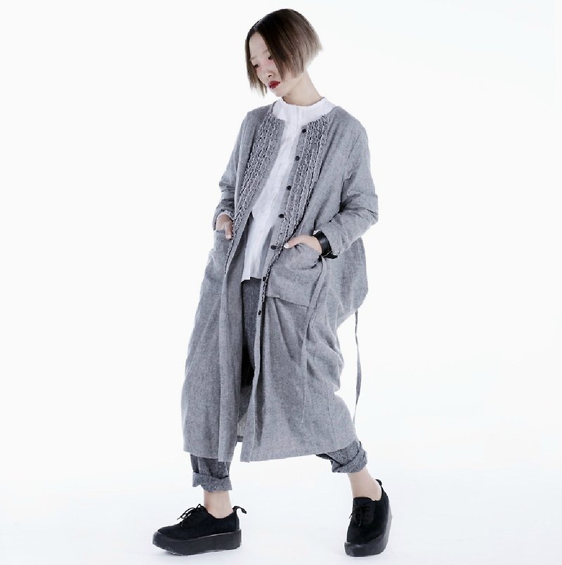 Prefix flower gray gown brushed cardigan jacket coat - imakokoni