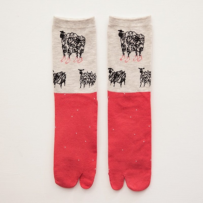 瘋羊系列-短襪-紅灰色 - 襪子 - 棉．麻 紅色