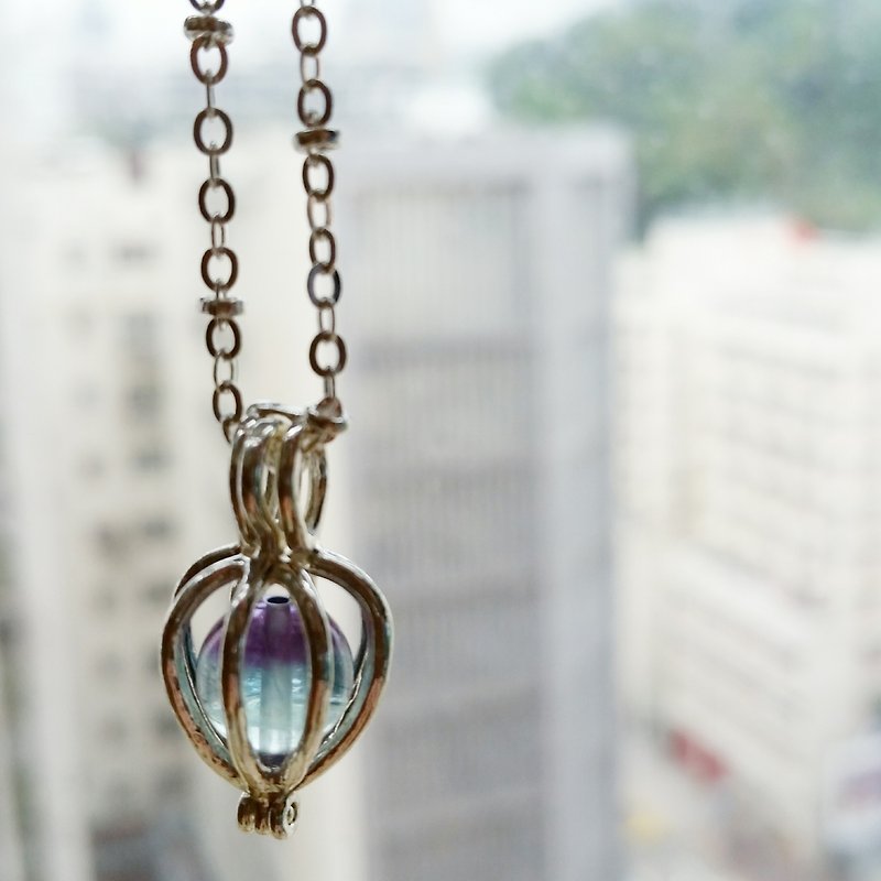 Flourite 925 silver necklace purplish blue Stone necklace clavicle - Necklaces - Gemstone Blue
