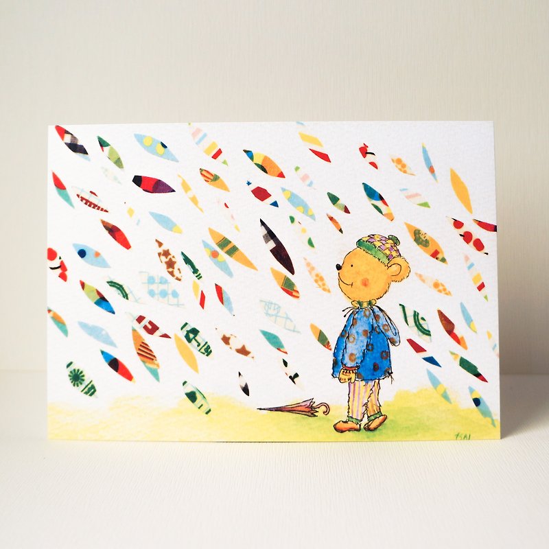 明信片 紙膠帶 雨天的小熊不過他的病快好了 - 卡片/明信片 - 紙 多色