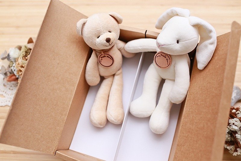 棉．麻 玩偶/公仔 咖啡色 - 【彌月禮盒、周歲禮盒、情人禮盒】手工有機棉mini 熊&mini 兔