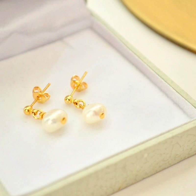 Earrings pearl earrings - ต่างหู - เครื่องเพชรพลอย สีทอง