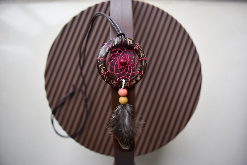 Dream Catcher // Necklace // Wooden // Dark Fuchsia - Necklaces - Other Materials Red