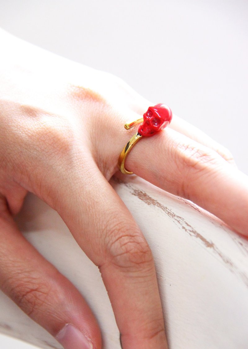 紅色骷髏頭黃銅戒指 - 戒指 - 其他金屬 紅色