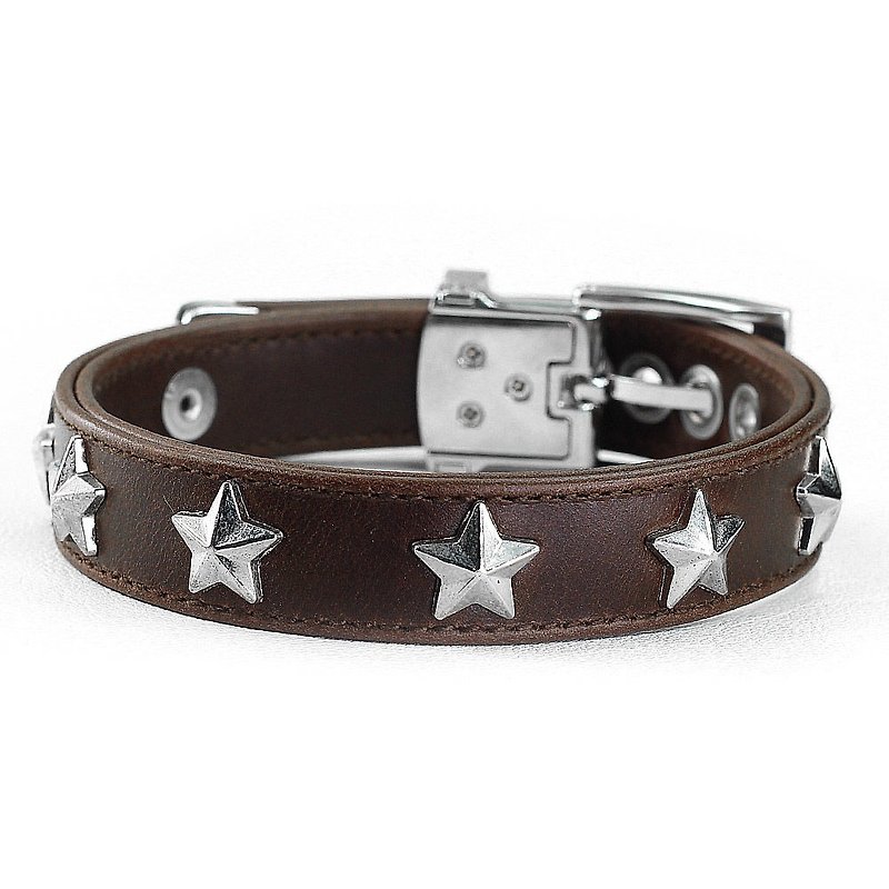 [Adjustment] Rock star leather leather collar ((send lettering)) - ปลอกคอ - หนังแท้ สีนำ้ตาล
