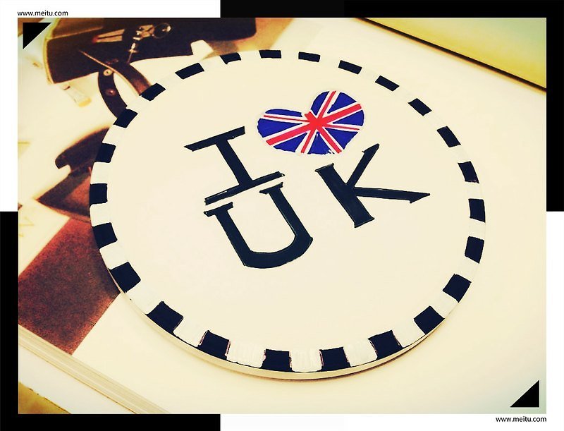 [I Love UK Series] -I love UK British flag hand-painted coaster - Other - Other Materials Black