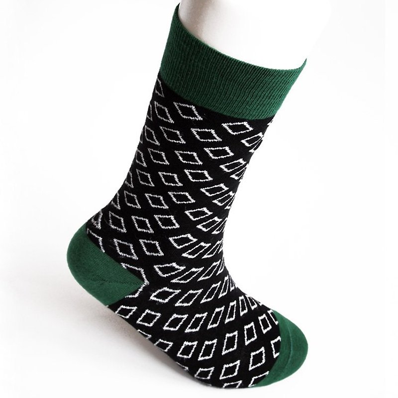 SOCK IT UP台灣製造200針緹花圖案中筒紳士襪‧黑綠白格紋 - 紳士襪 - 其他材質 綠色