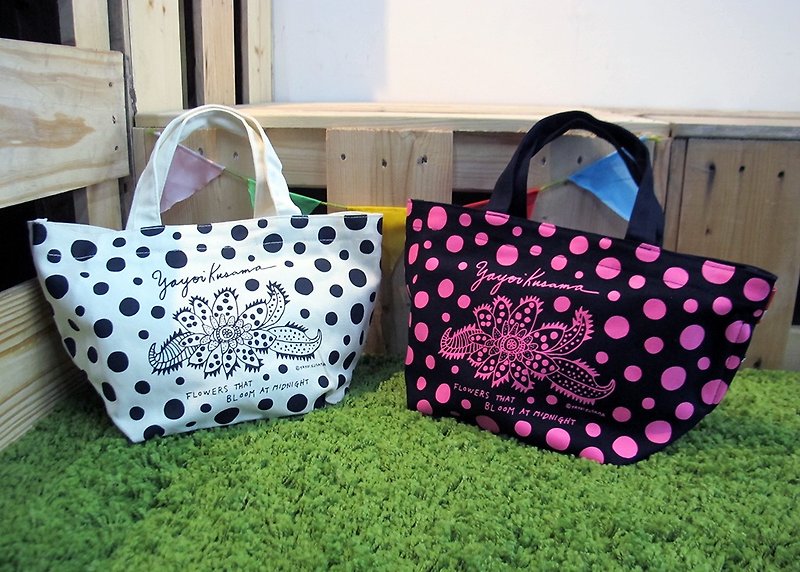 Flowers blooming in the middle of the night / Polka Dot Tote Bag-Yayoi Kusama - Handbags & Totes - Cotton & Hemp White