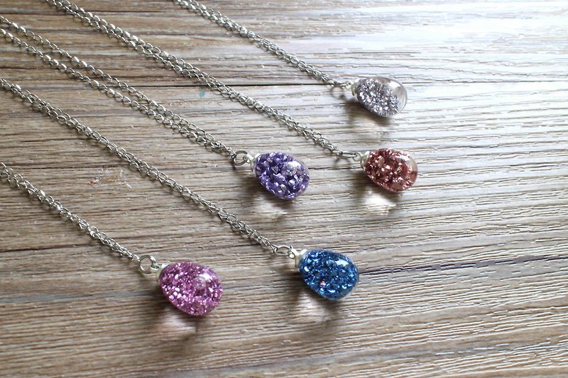 Water drop shape mineral glass ball medical steel necklace [flowing ore fragments] - สร้อยคอ - แก้ว หลากหลายสี