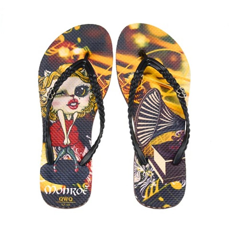 QWQ Creative Design Flip-Flops (No Drills)-Monroe Cat-Coffee [STN0331507] - รองเท้าลำลองผู้หญิง - วัสดุกันนำ้ สีนำ้ตาล