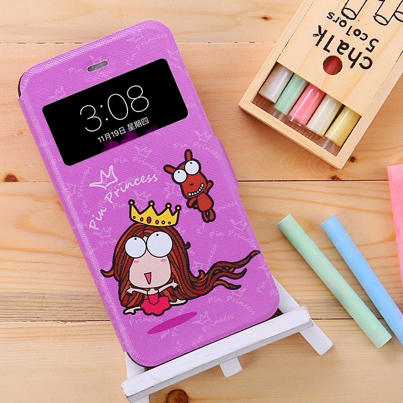 iPhone Leather Case - Big-eyed Princess - เคส/ซองมือถือ - หนังแท้ สีม่วง