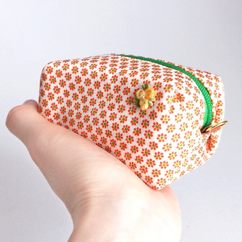 Pouch with Japanese traditional pattern, Kimono (Small) "Silk" - Toiletry Bags & Pouches - Other Materials Orange
