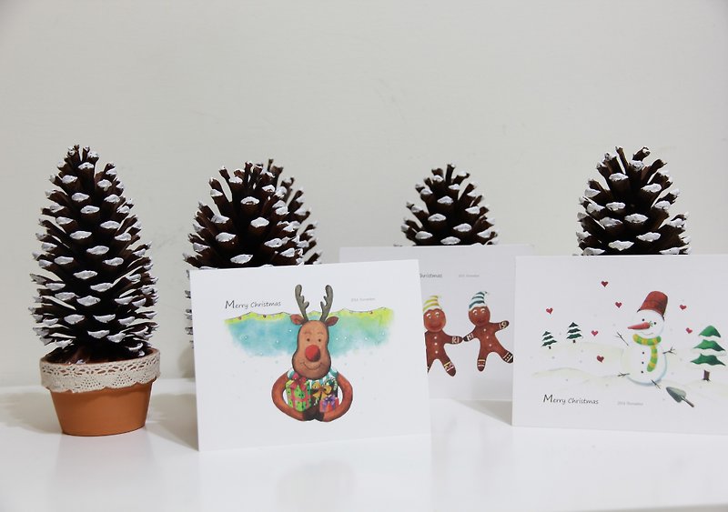 Christmas series gingerbread man snowman elk postcard - การ์ด/โปสการ์ด - วัสดุอื่นๆ หลากหลายสี
