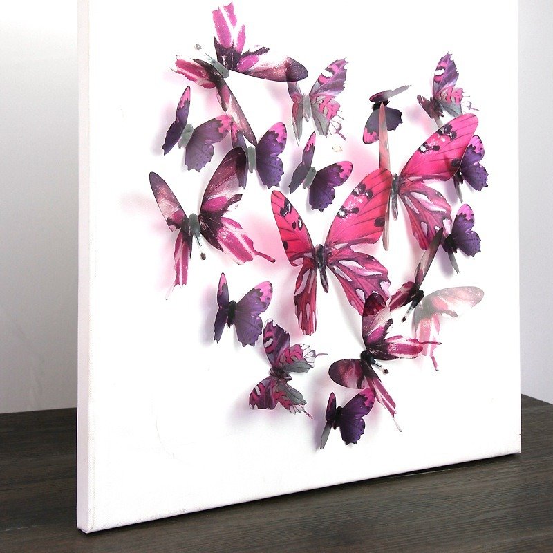 iINDOORS 3D夢幻蝴蝶 玫紅色 18入/組 立體壁飾 壁貼 婚禮小物 - 壁貼/牆壁裝飾 - 塑膠 紫色