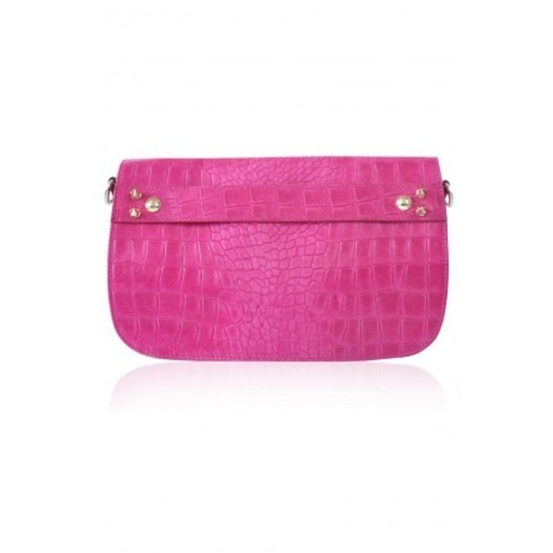 NIKI EMBOSSED LEATHER CLUTCH MAGENTA - Messenger Bags & Sling Bags - Genuine Leather Red