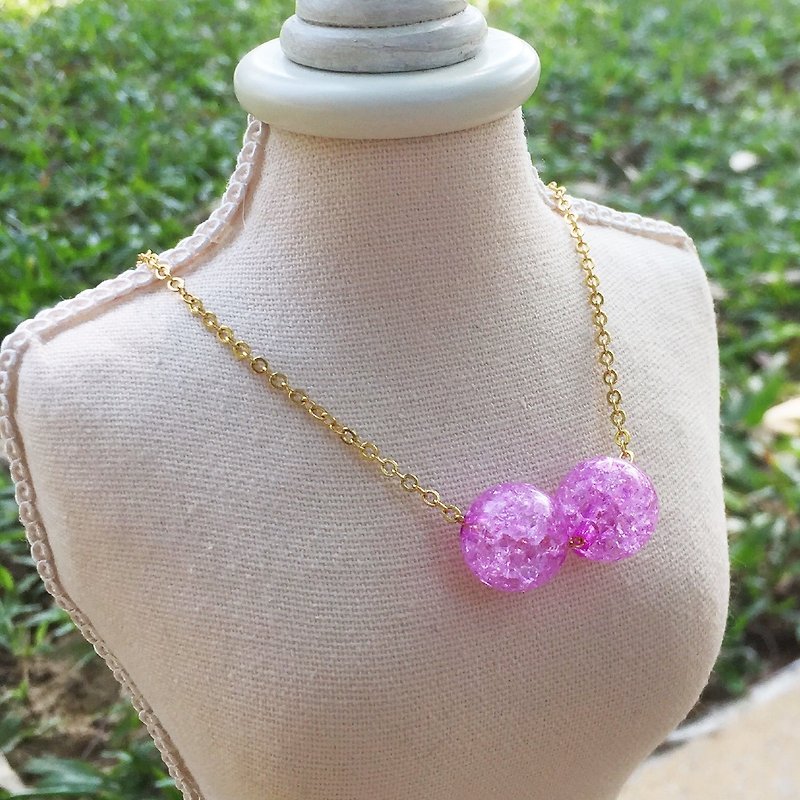 "LaPerle" 2 粒 dream Zibing popcorn flower necklace 16k gold-plated brass bead necklace Handmade Christmas gifts - Chokers - Other Materials Purple