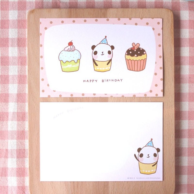 明信片-熊貓杯子蛋糕生日卡 - 卡片/明信片 - 紙 粉紅色