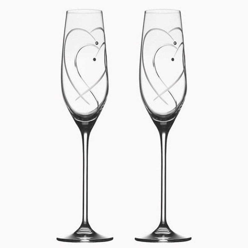 (一對價)160cc【MSA誓言雙心】英國Royal Doulton香檳對杯 英倫風 鑲崁施華洛世奇水晶Promises Two Hearts Entwined Toasting Flute 結婚禮物 - 酒杯/酒器 - 玻璃 白色