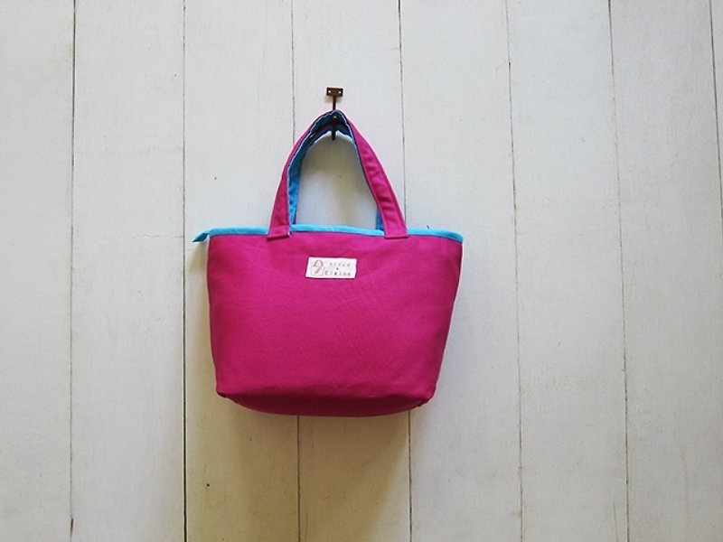 Dachshund Double Color Zipper Open Tote Bag - Small (Magenta + Turkish Blue) - Handbags & Totes - Other Materials Multicolor