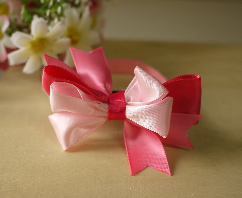 Safety Pet Collar x Cute Peach Pink Cat/Dog/Neck Strap/Bow Tie/Jijiu - Collars & Leashes - Cotton & Hemp Red