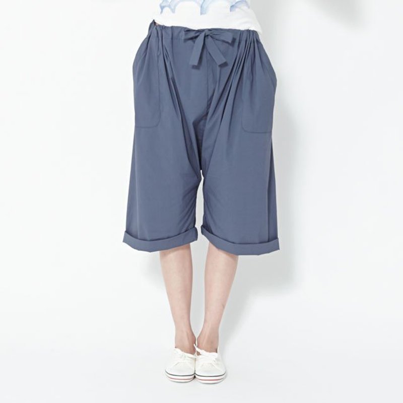 Robin bandage farmer pants / blue and gray - กางเกงขายาว - ผ้าฝ้าย/ผ้าลินิน สีน้ำเงิน