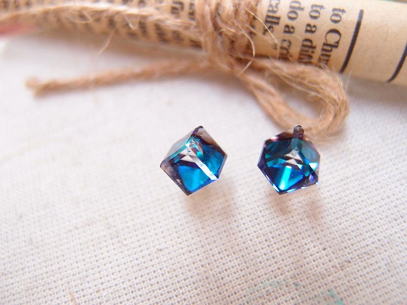 靛藍色冰塊 - 耳環/耳夾 - 寶石 藍色
