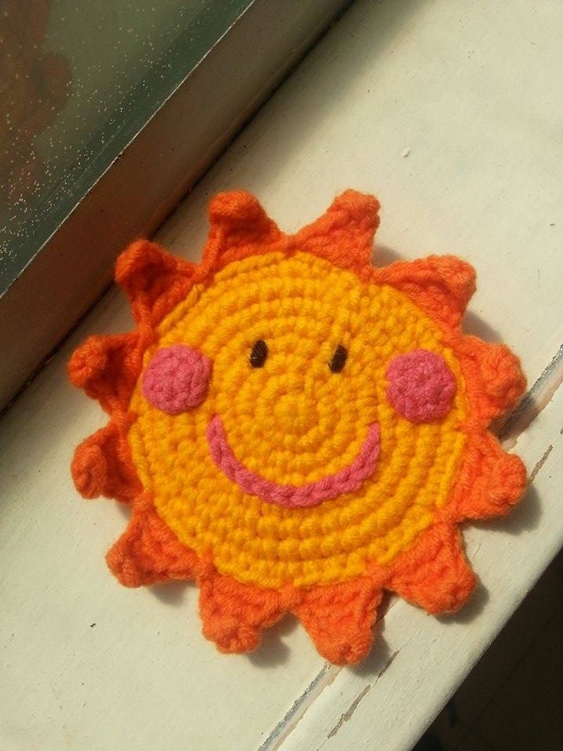 [ニット]太陽笑顔太陽スマイル - コースター - その他の素材 オレンジ