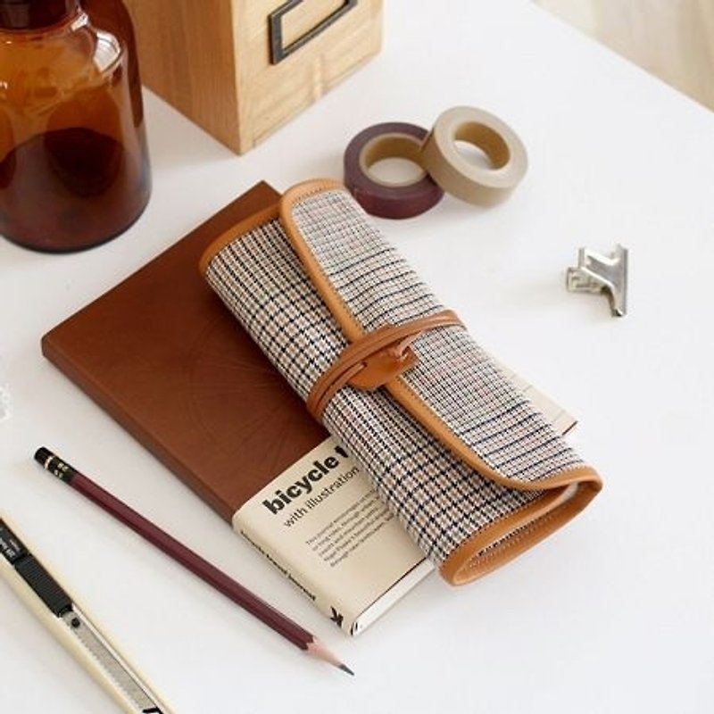 Dessin x Indigo- simple life Ver.2- canvas straps pencil - brown houndstooth, IDG01391 - กล่องดินสอ/ถุงดินสอ - วัสดุอื่นๆ สีนำ้ตาล