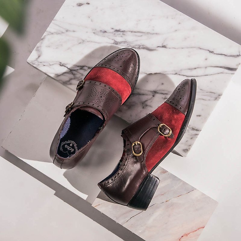 e cho retro gentry double buckle Munch shoes ec19 red spell - รองเท้าลำลองผู้หญิง - หนังแท้ สีแดง