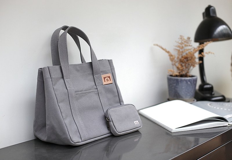 Togo/gray blue/handbag/outgoing bag/note lunch bag/canvas bag/A5 - กระเป๋าถือ - วัสดุอื่นๆ สีเทา