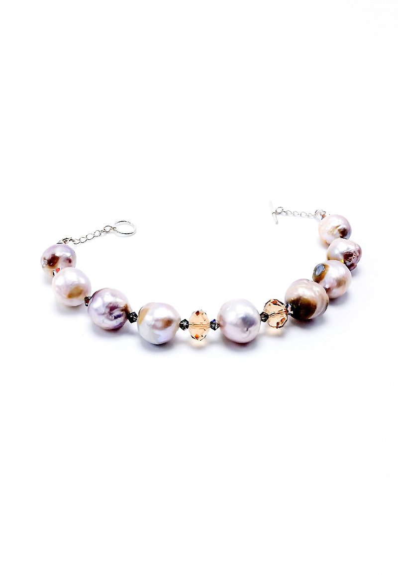 Distorted Pearls Of Earth in Dark: Bracelet of Baroque Pearls in Raw and Natural Edge [Natural Touch, Wild, Punk & Contemporary Style, Handmade from Hong Kong] - สร้อยข้อมือ - เครื่องเพชรพลอย สีกากี