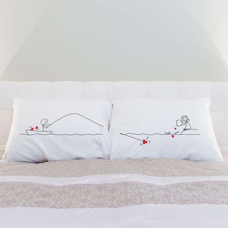Catch My Heart  Boy Meets Girl couple pillowcase by Human Touch - Pillows & Cushions - Cotton & Hemp White
