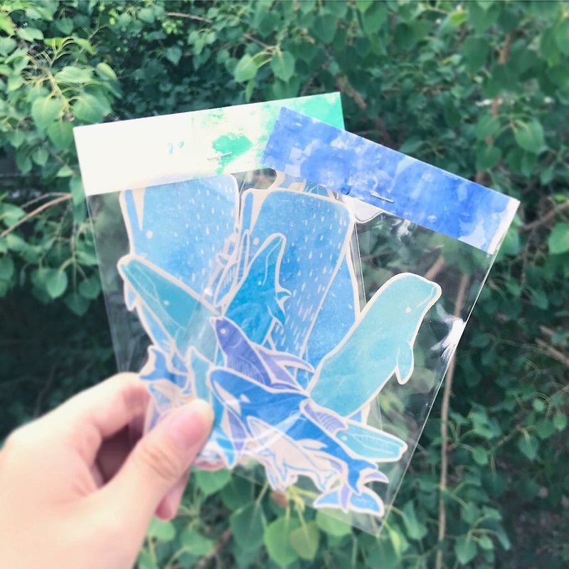 Sea creature transparent stickers group of 12 species - Stickers - Plastic Blue
