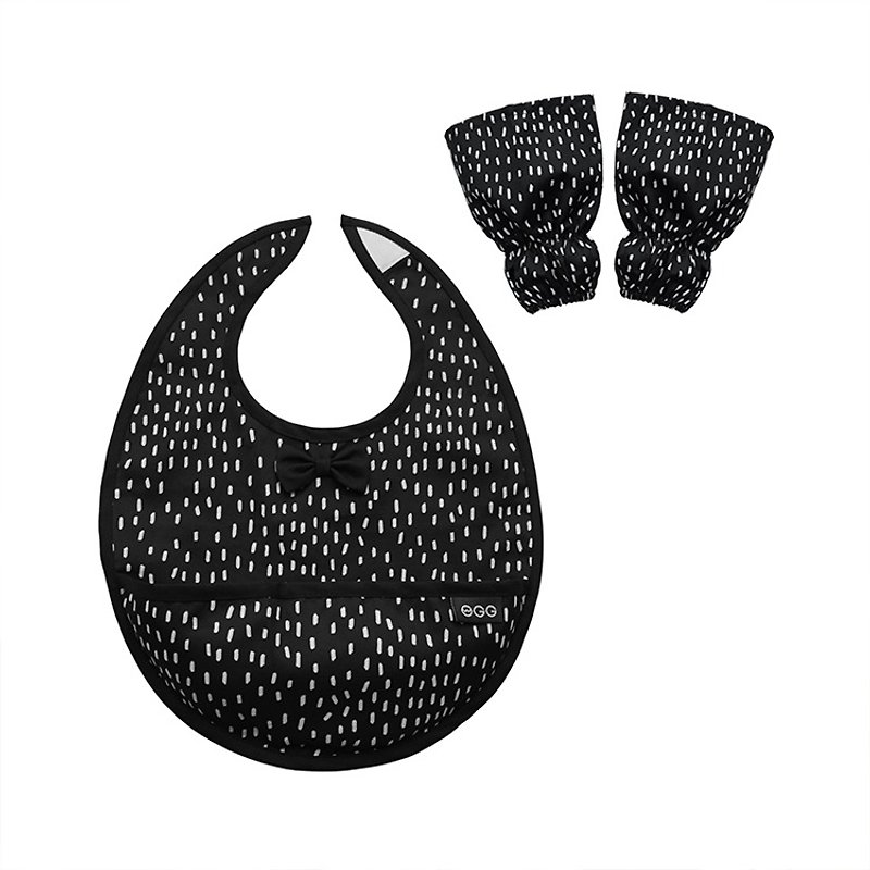 Bow-Tie baby bib sleeves set, Baby Shower Gift, Waterproof bib, Dots - ผ้ากันเปื้อน - วัสดุกันนำ้ สีดำ