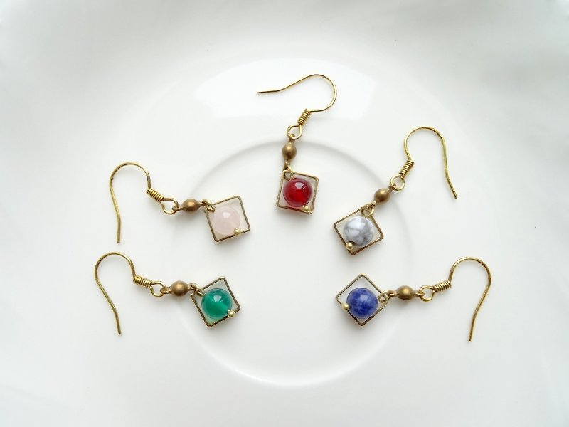 ::Geometry - Rounds & Squares:: Natural Stone Beads Dangle Brass Earrings - Earrings & Clip-ons - Semi-Precious Stones Multicolor