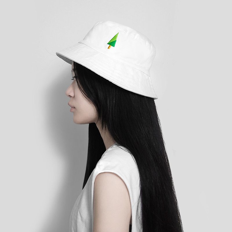 繡線 帽子 白色 - 【情人節禮物】貼心小樹／天然冷氣漁夫帽－白色
