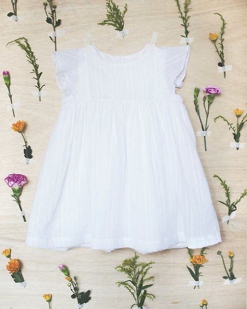 Lush Grass Studio 雜草工作室 純白荷葉袖嬰兒連身裙