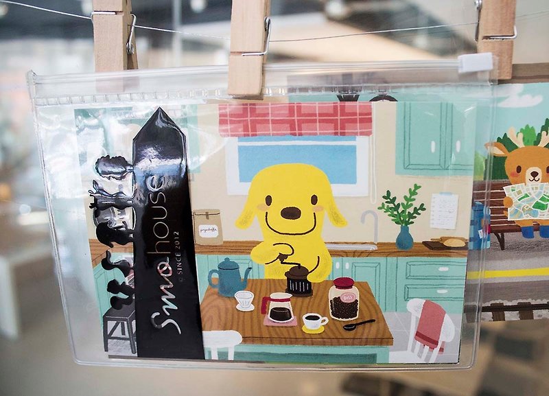 Illustration  Postcard -Boss love coffee tasting (dog) - Cards & Postcards - Paper Yellow