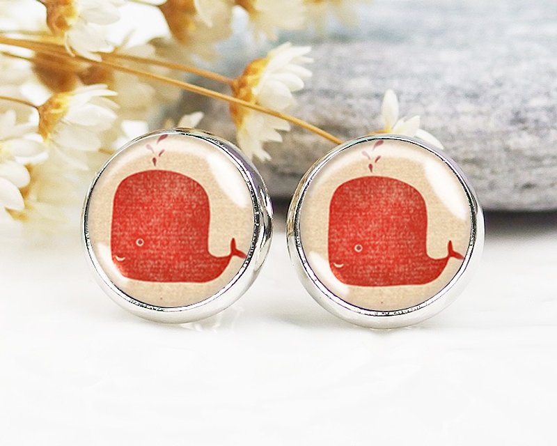 Red Whale-Clip-on earrings︱Earring earrings︱Fashion accessories for small face modification︱Birthday gifts - ต่างหู - โลหะ หลากหลายสี