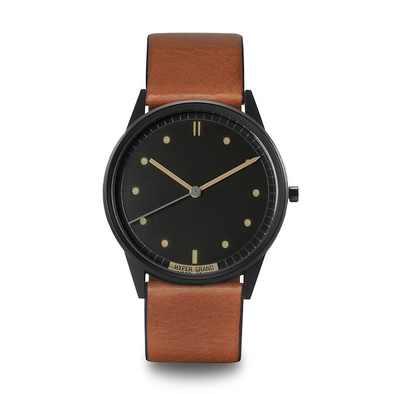 HYPERGRAND - 01 Basic Series - Vintage Black Dial Honey Brown Leather Watch - นาฬิกาผู้หญิง - วัสดุอื่นๆ สีนำ้ตาล