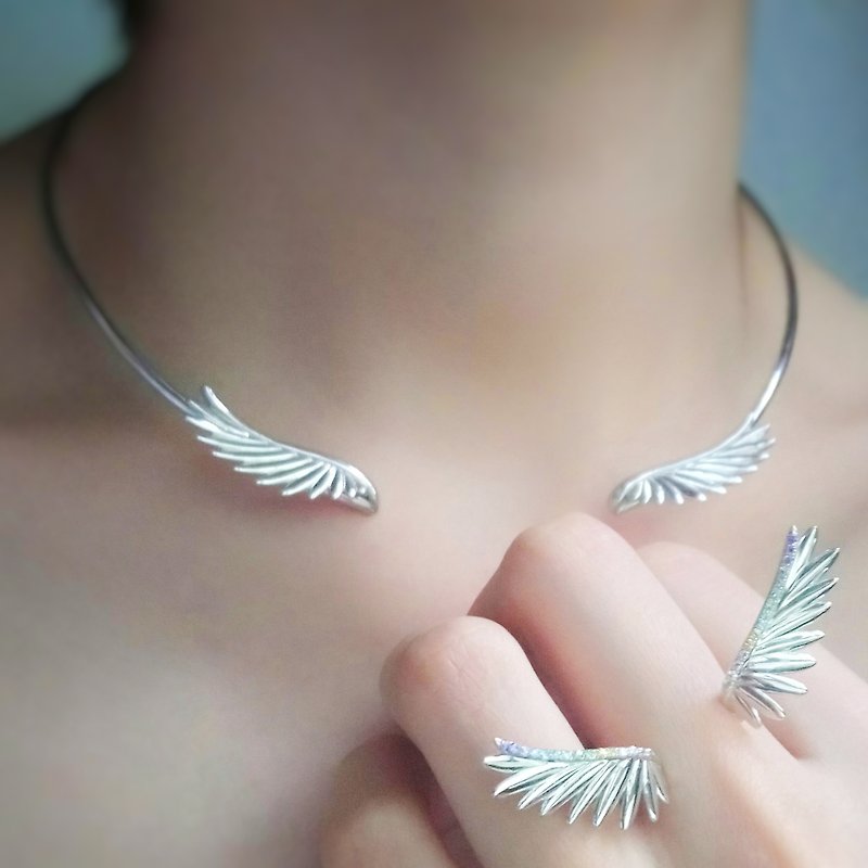 Flying Wing Silver Open Choker - Necklaces - Sterling Silver Silver