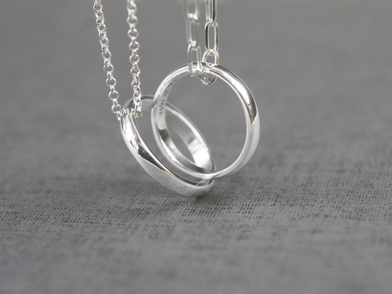 【Customize】Simple ring necklace (custom-made engraved ring necklace, silver) - แหวนคู่ - เงินแท้ สีเงิน