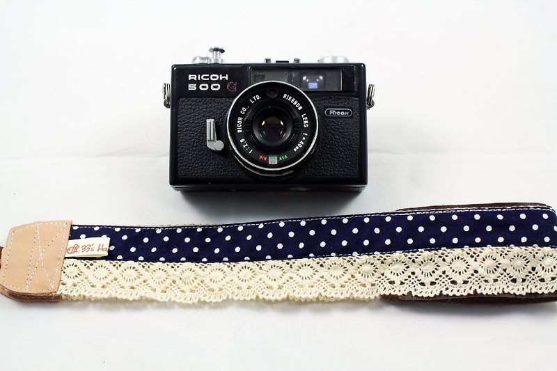 Hand-made monocular. Monocular-like decompression camera strap. Camera strap---lace dark blue dot style - Camera Straps & Stands - Genuine Leather Blue