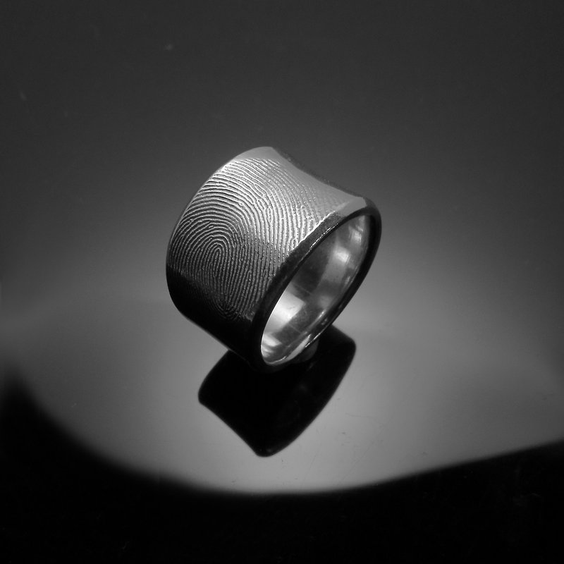 Fingerprint Imprint Series/Classic Fingerprint Wide Ring/925 Silver/Customized - Couples' Rings - Other Metals Gray