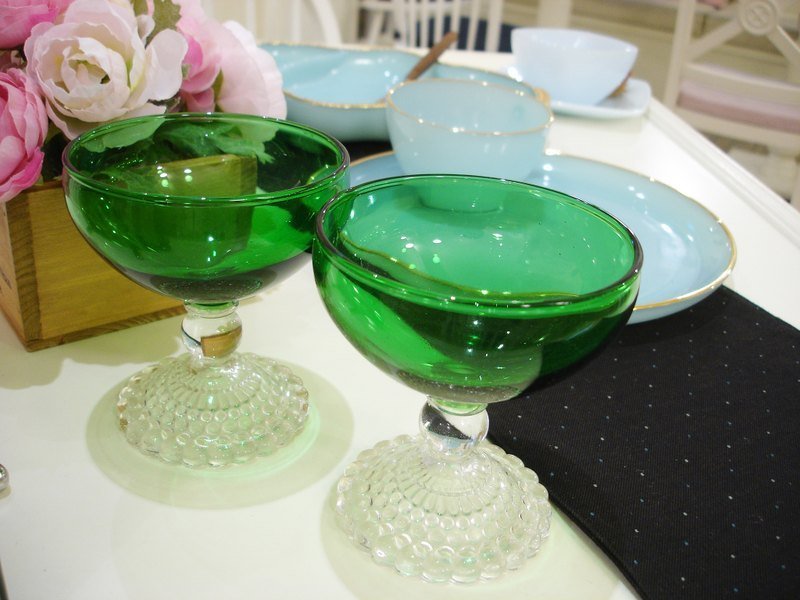 Anchor Hocking Forest Green森林綠Bubble泡泡系列，雪酪杯2只 - 廚具 - 其他材質 